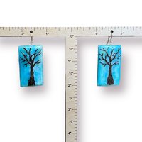 Blue Tree Encaustic Earrings