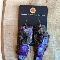 Purple Live Edge Encaustic Earrings