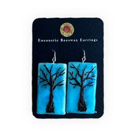 Blue Tree Encaustic Earrings
