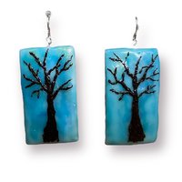 Blue Tree Encaustic Earrings