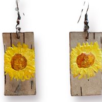 Abstract Yellow Daisy Encaustic Earrings