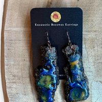 Blue Live Edge Encaustic Earrings