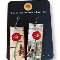 Abstract Poppies on Birch bark