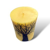 Beeswax Candle with a Blue Encaustic Tree
