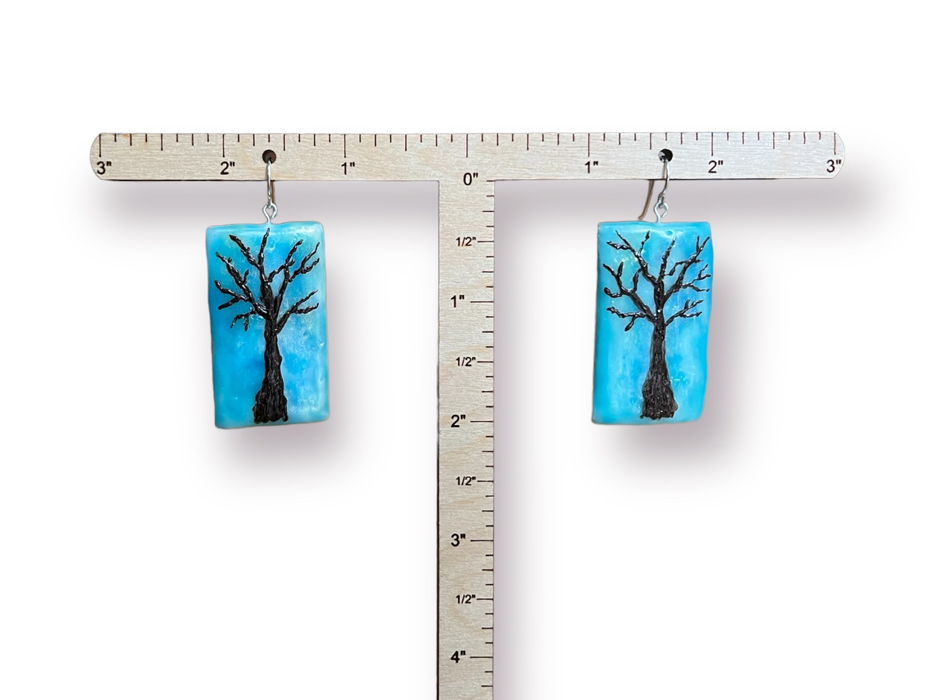 Blue Tree Encaustic Earrings