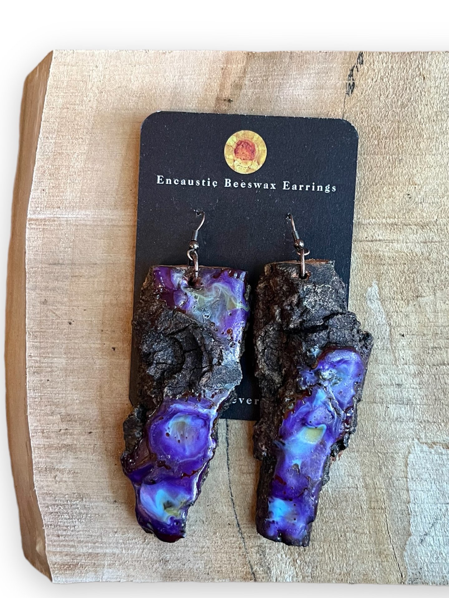 Purple Live Edge Encaustic Earrings