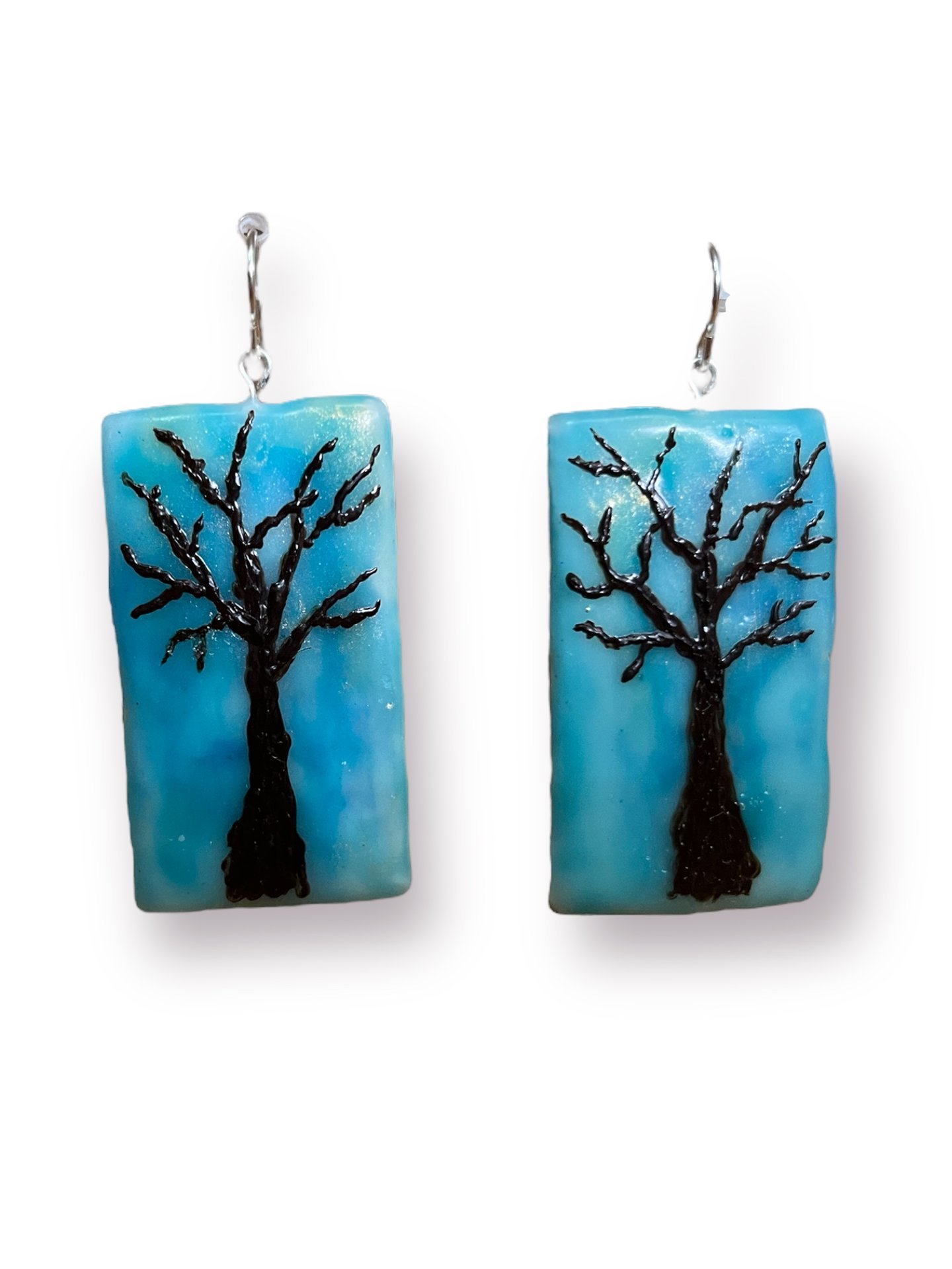 Blue Tree Encaustic Earrings