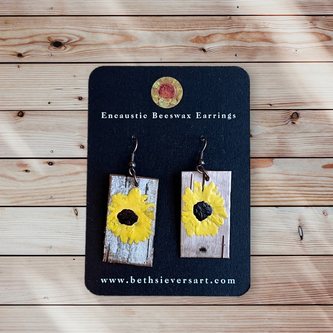 Abstract Sunflowers on Birch Bark