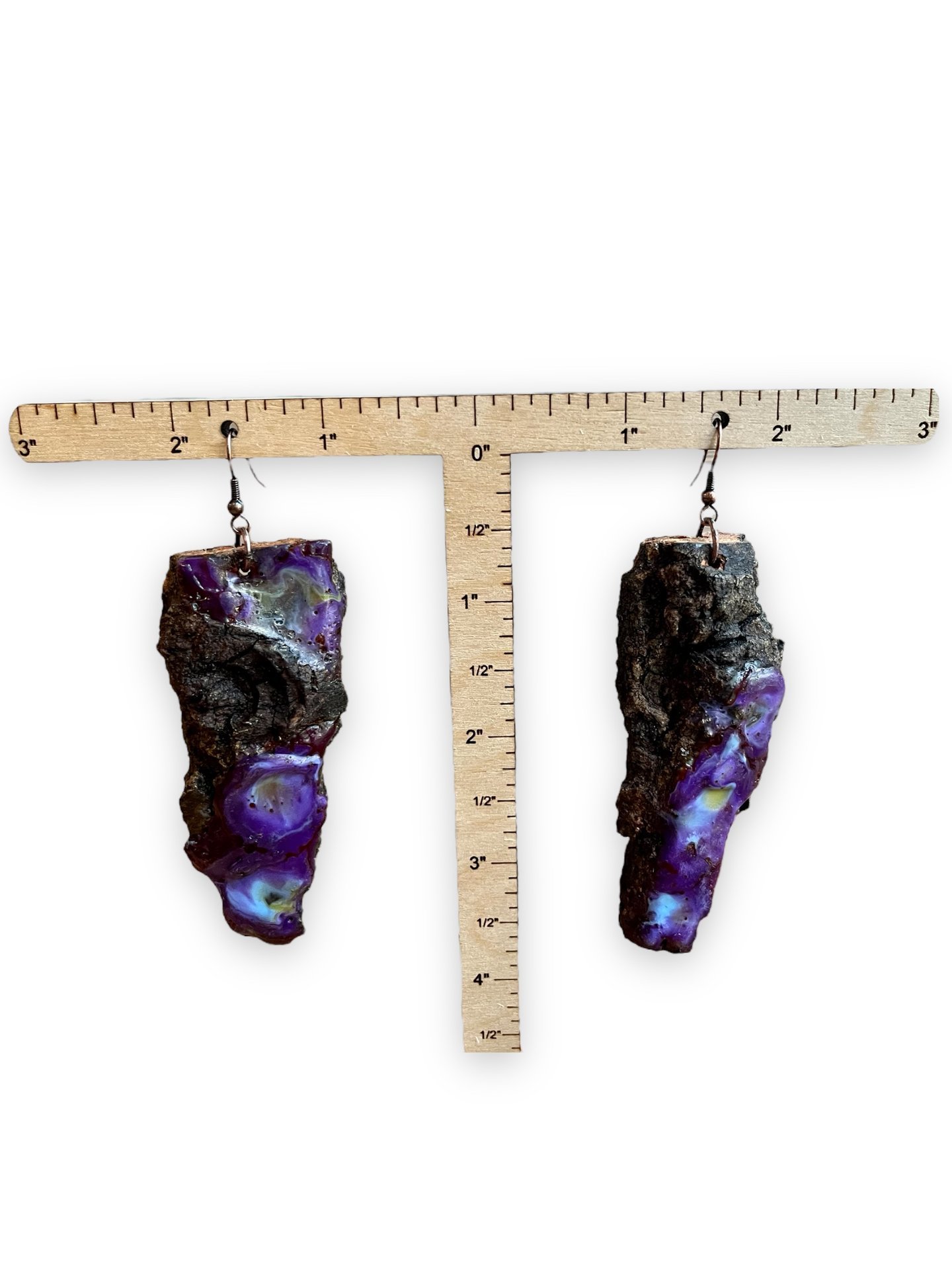 Purple Live Edge Encaustic Earrings