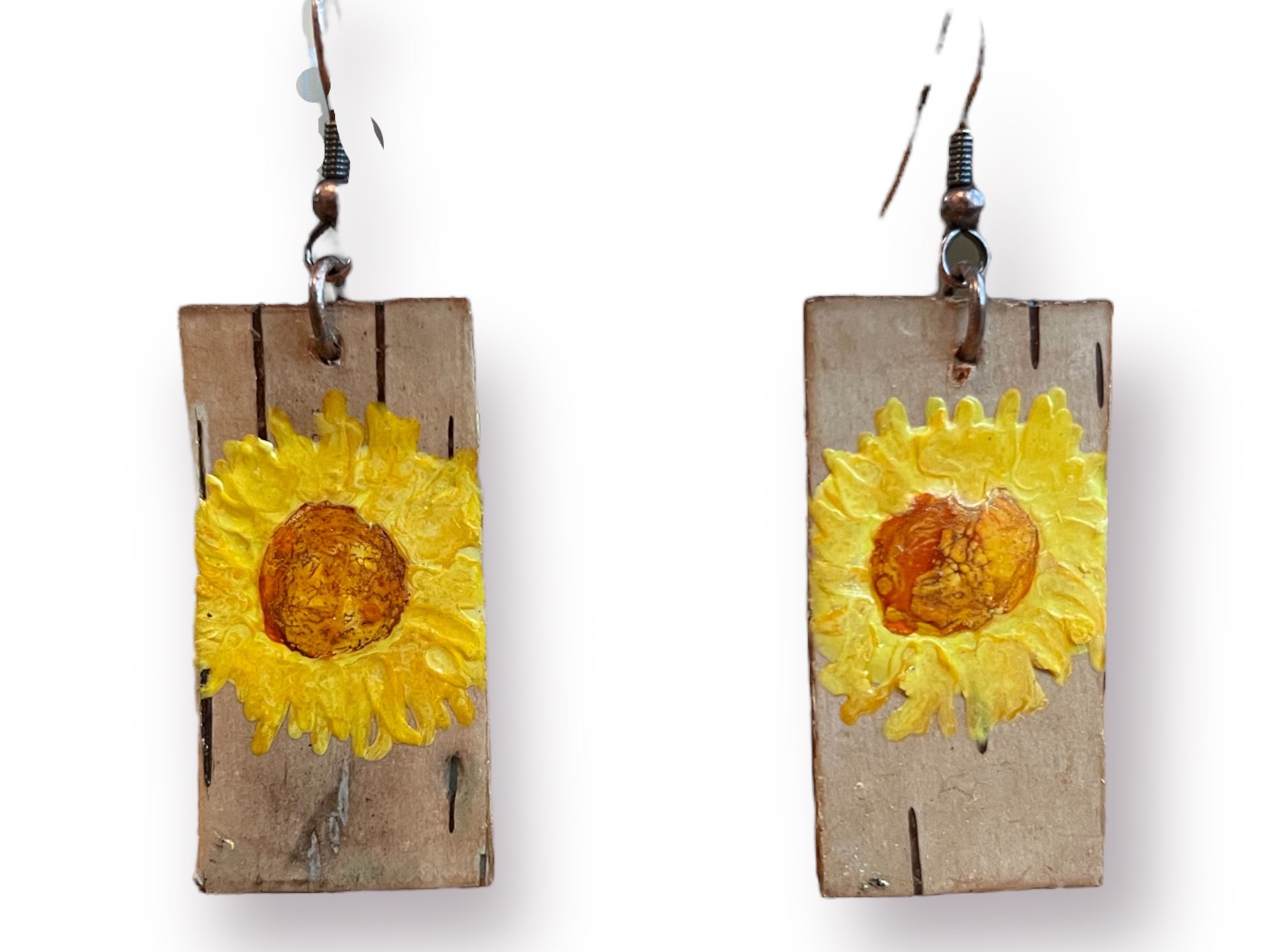 Abstract Yellow Daisy Encaustic Earrings