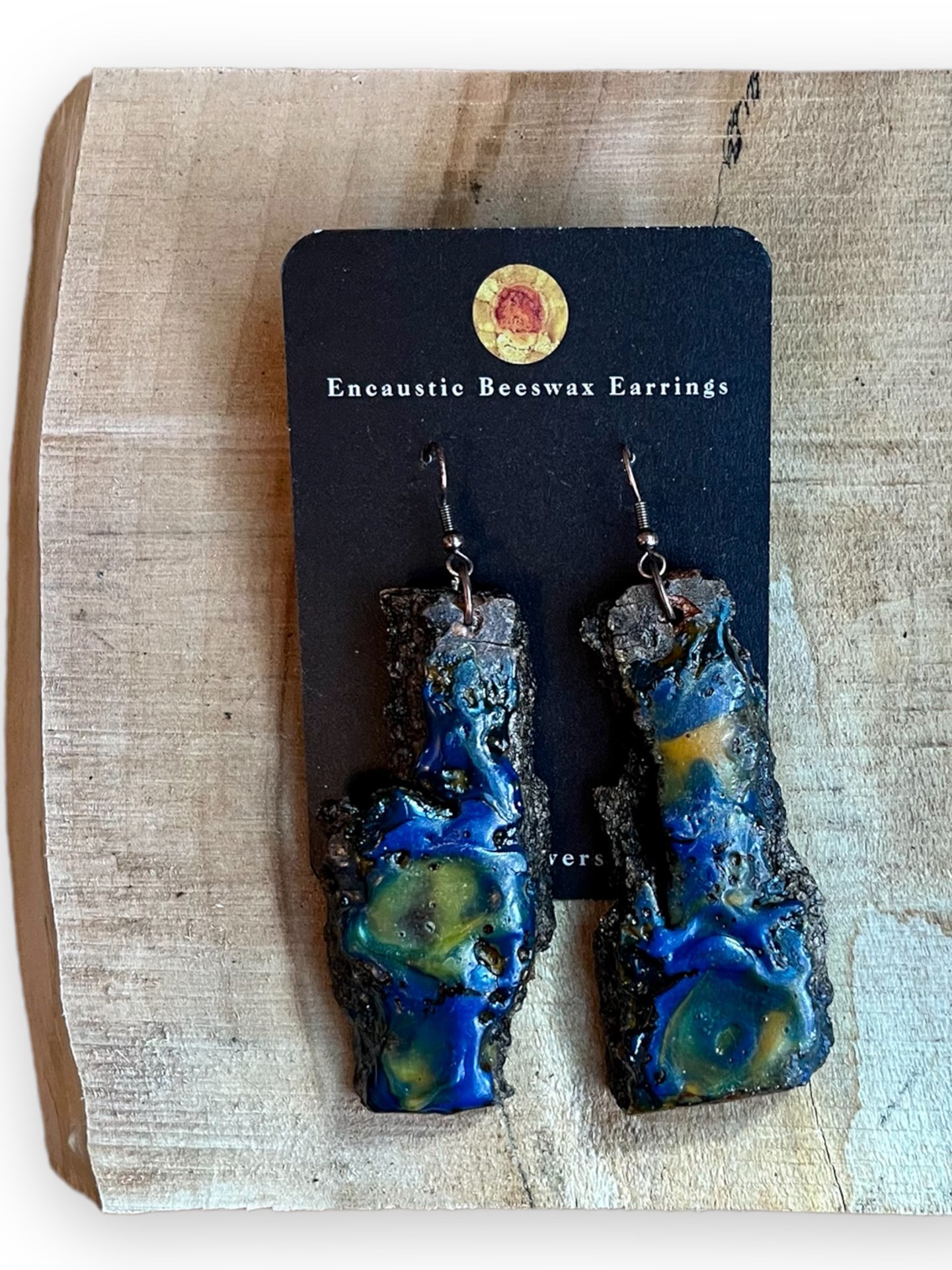 Blue Live Edge Encaustic Earrings