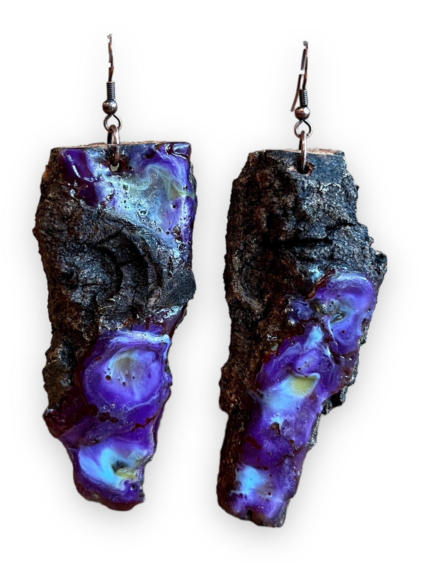 Purple Live Edge Encaustic Earrings