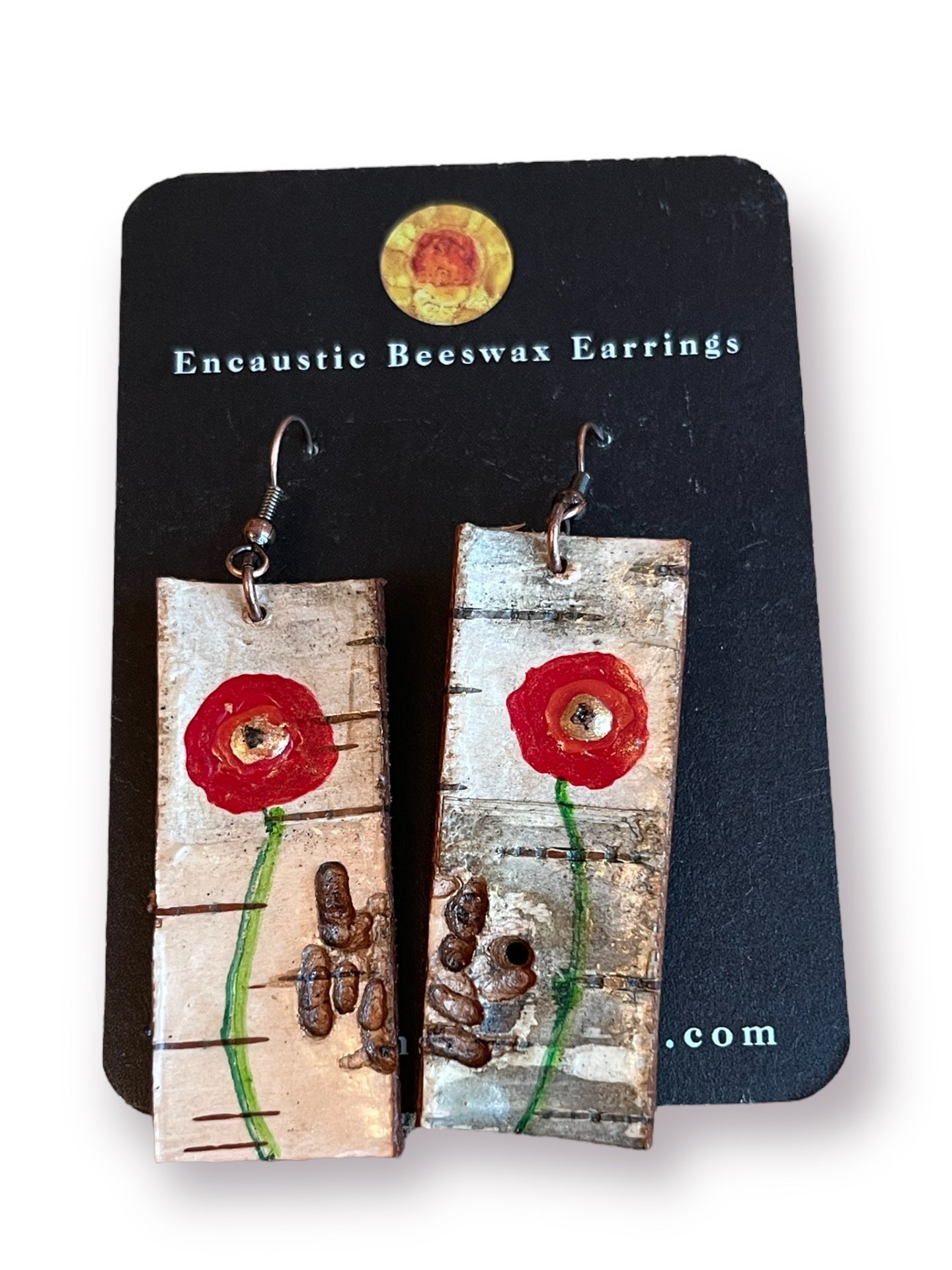 Abstract Poppies on Birch bark