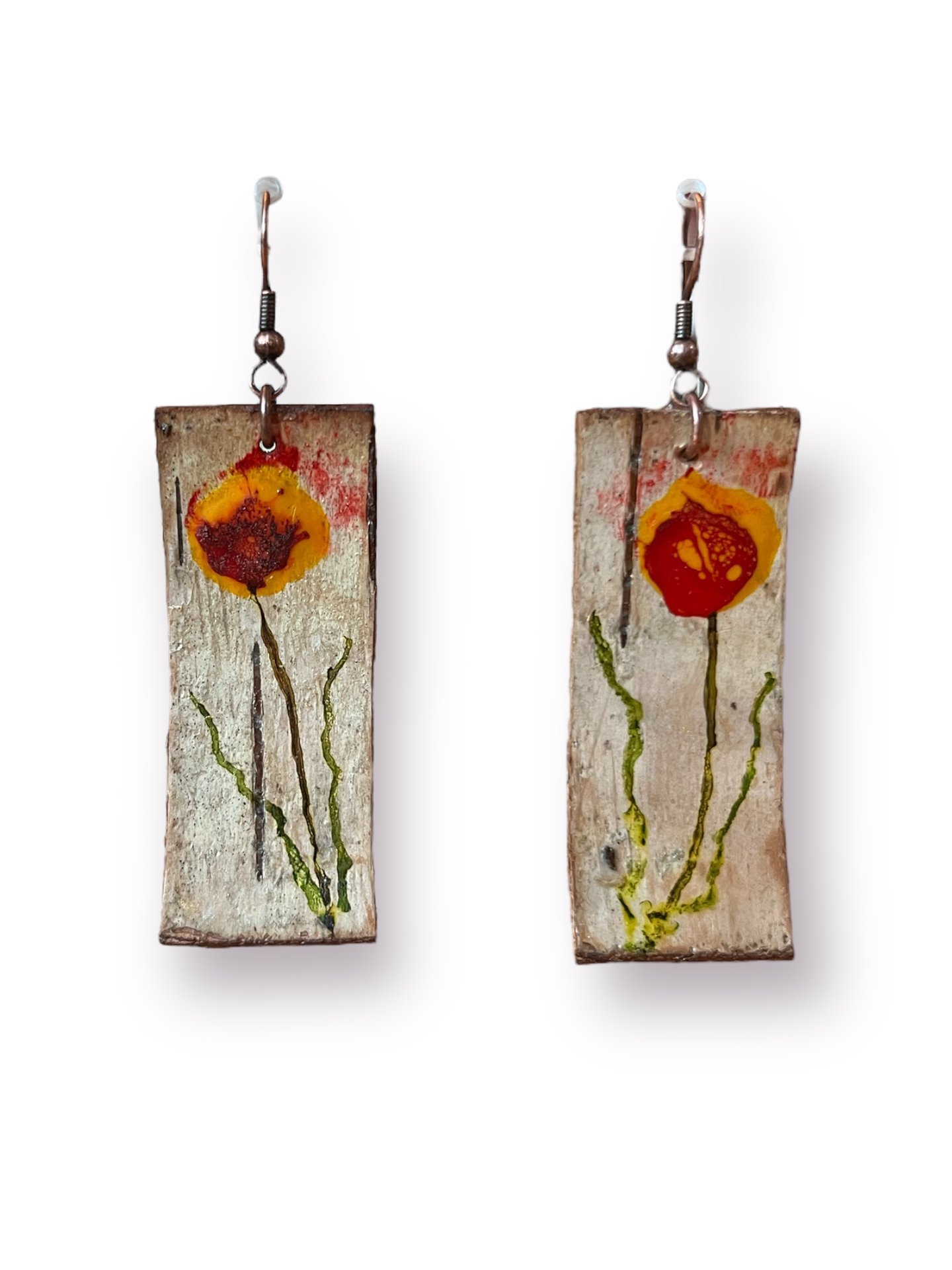 Abstract Orange & Red Flowers on Birch Bark