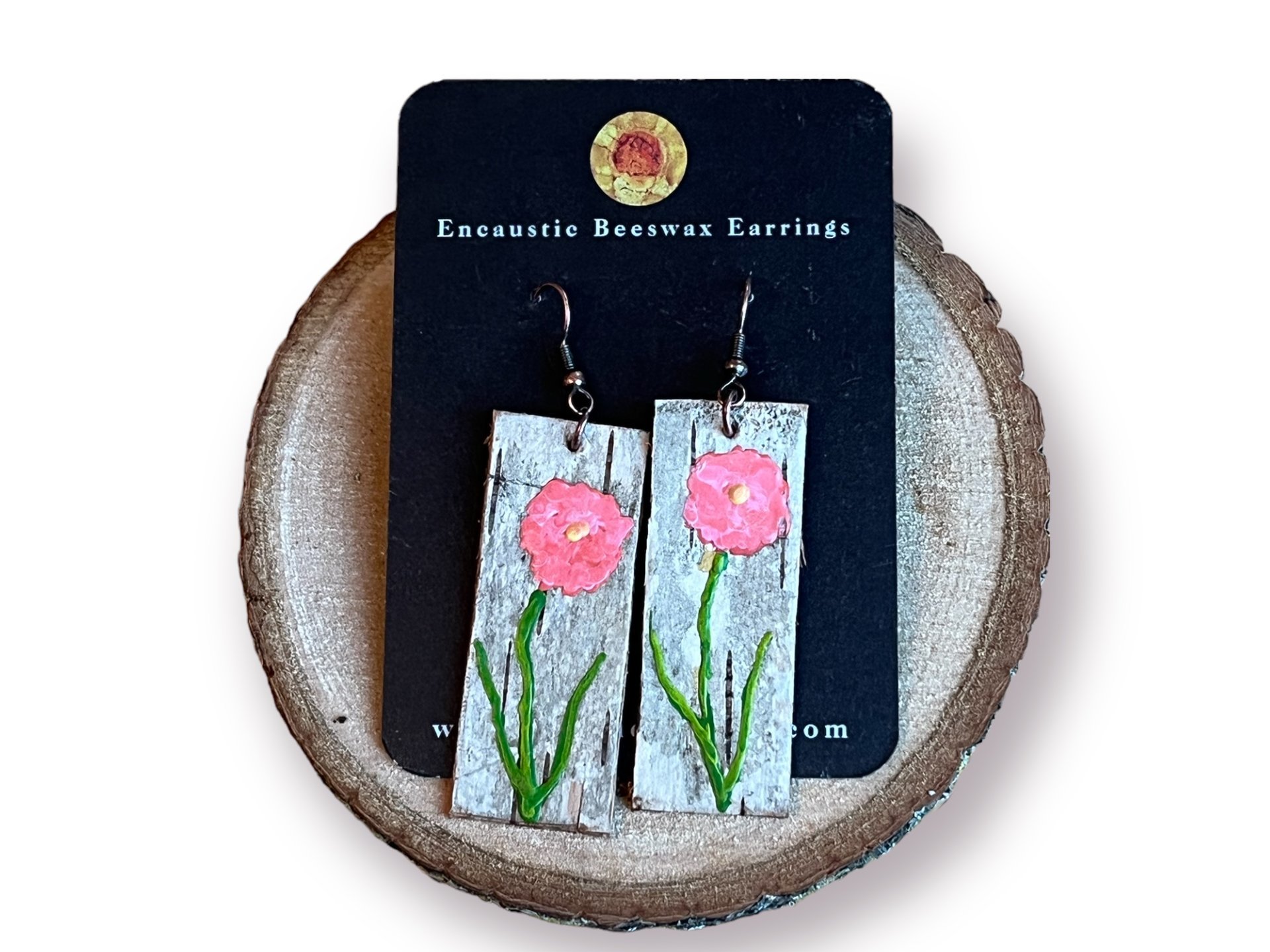Pink Flowers on Birch Bark 