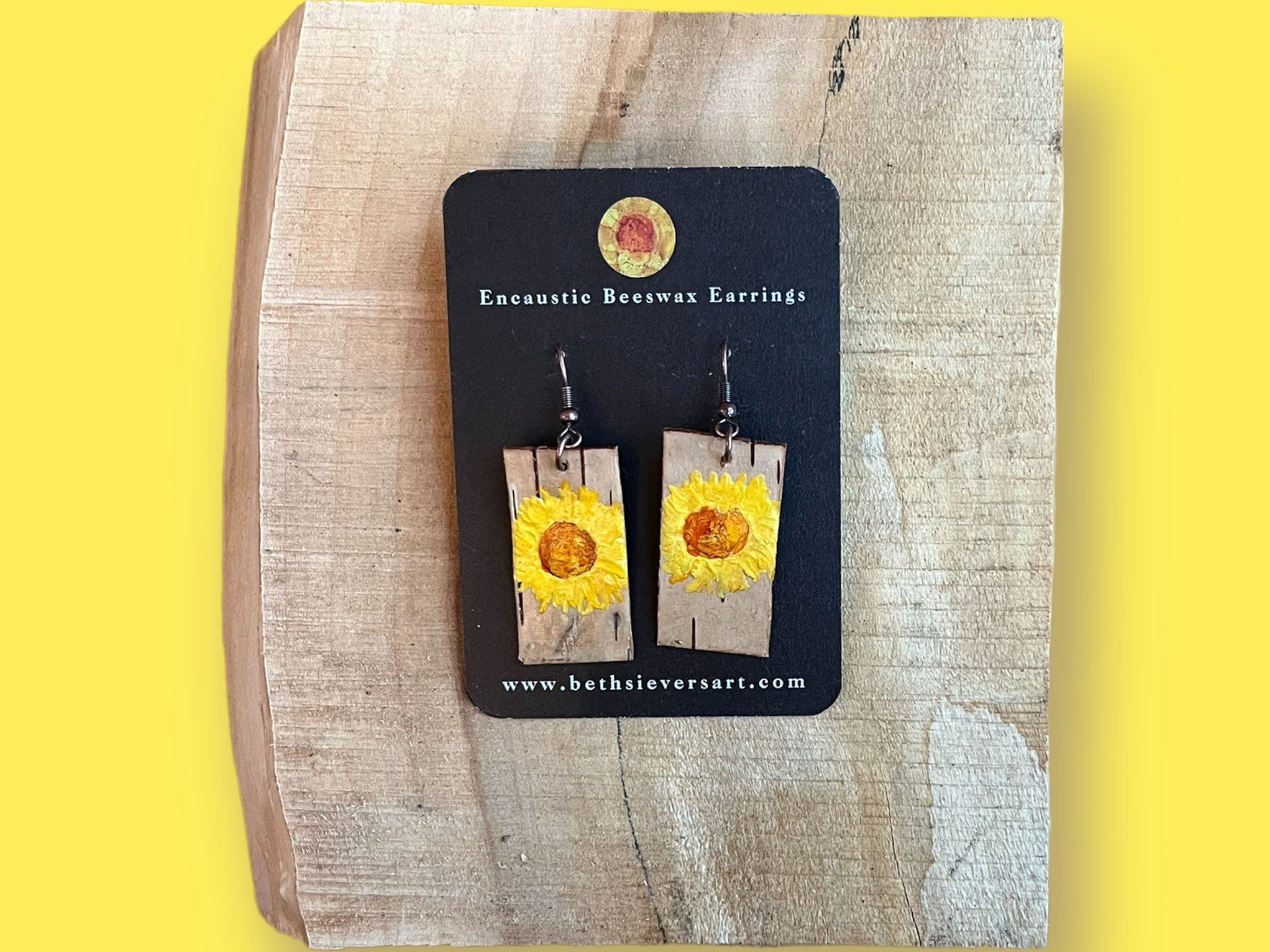 Abstract Yellow Daisy Encaustic Earrings