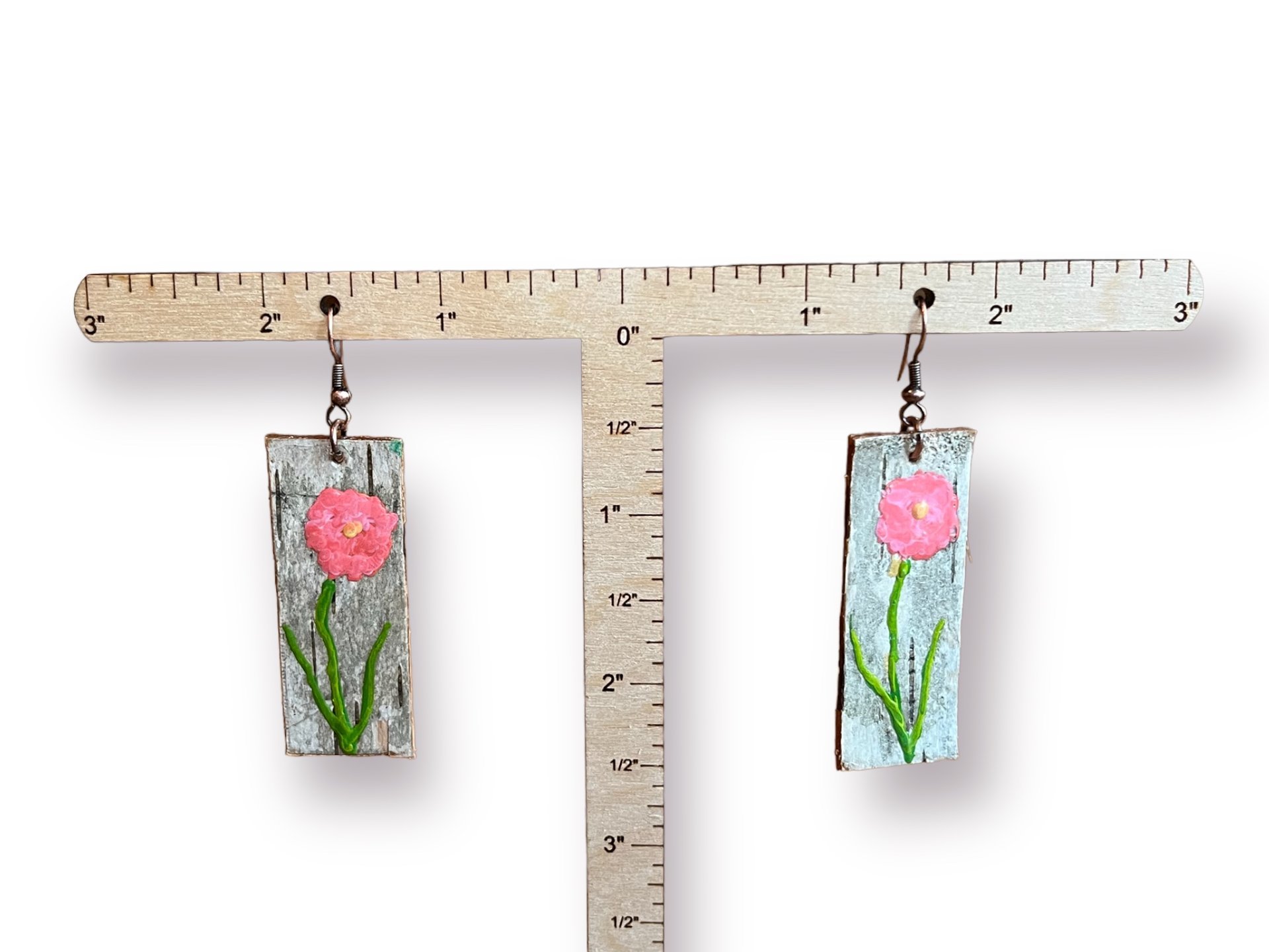 Pink Flowers on Birch Bark 