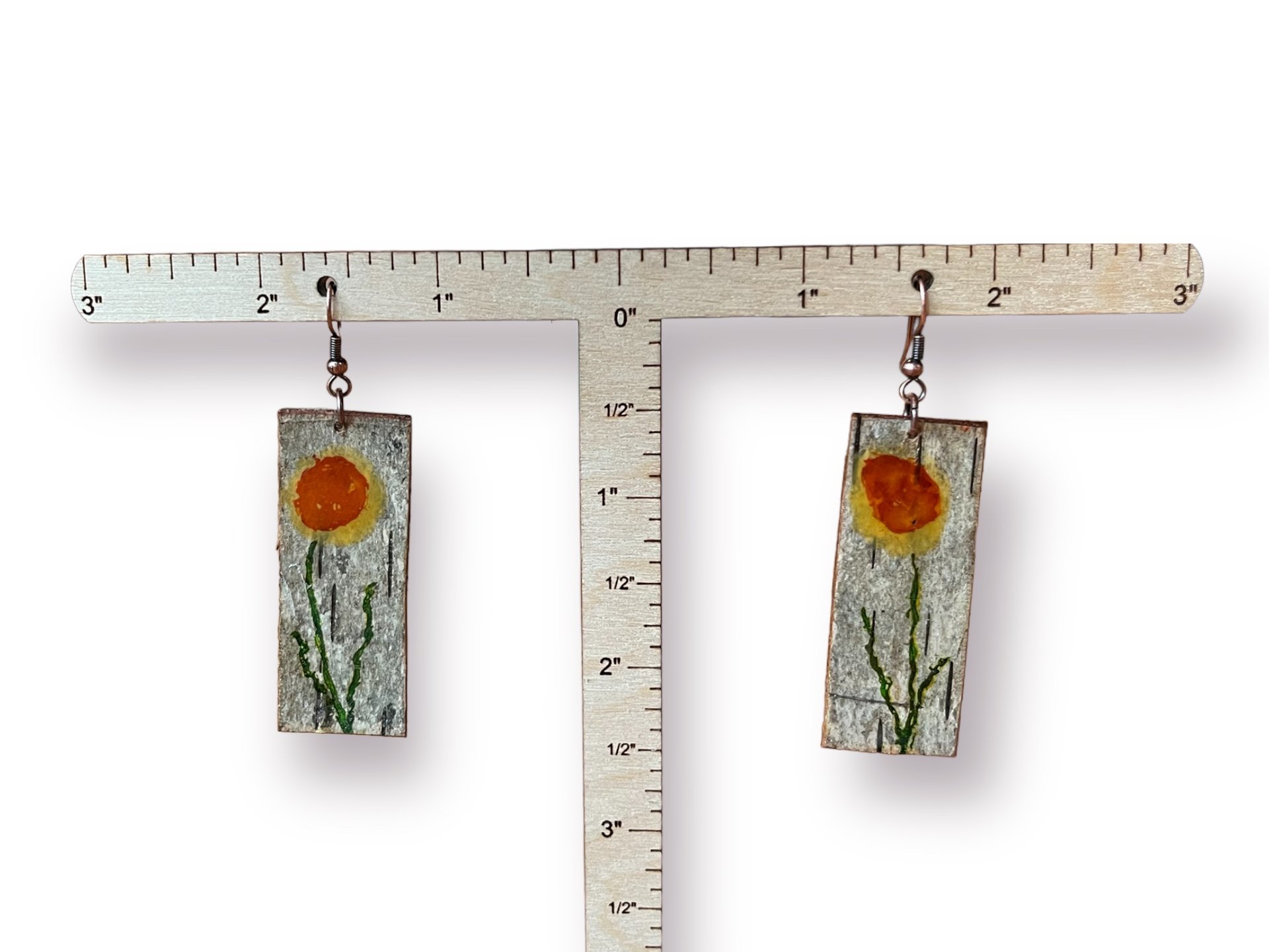 Abstract Yellow & Orange Flowers on Birch Bark