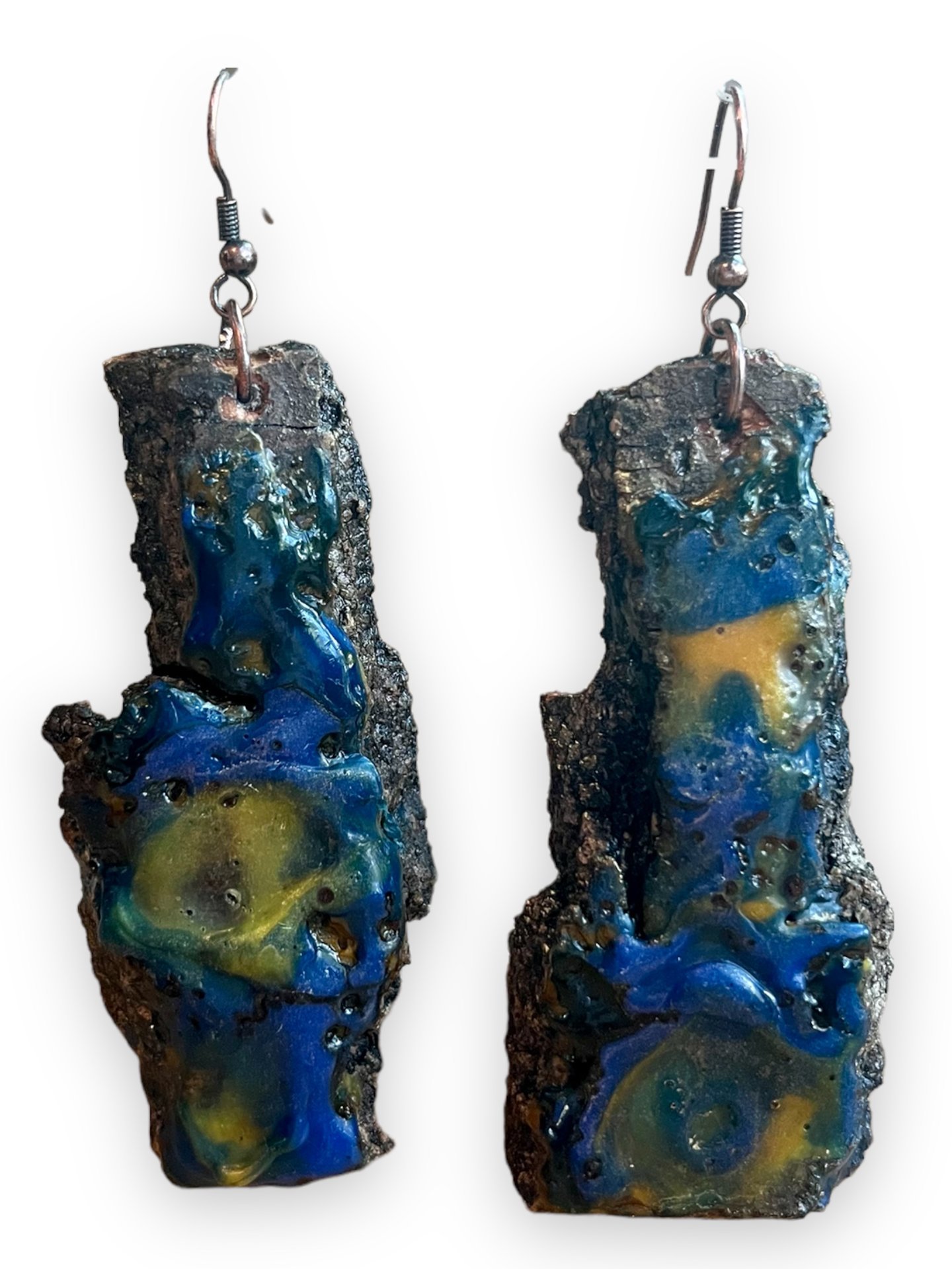 Blue Live Edge Encaustic Earrings