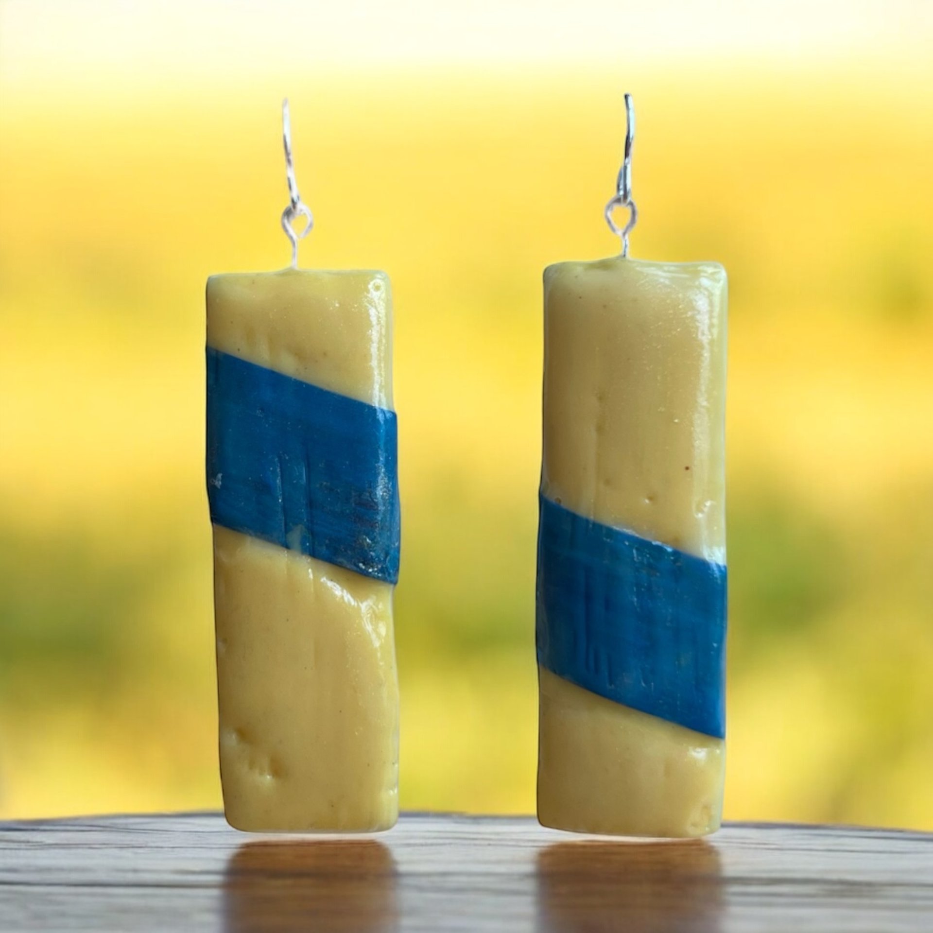 Yellow and Blue Encaustic Earrings
