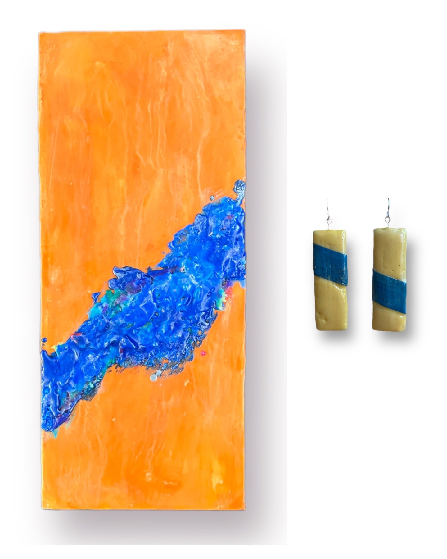 Yellow and Blue Encaustic Earrings