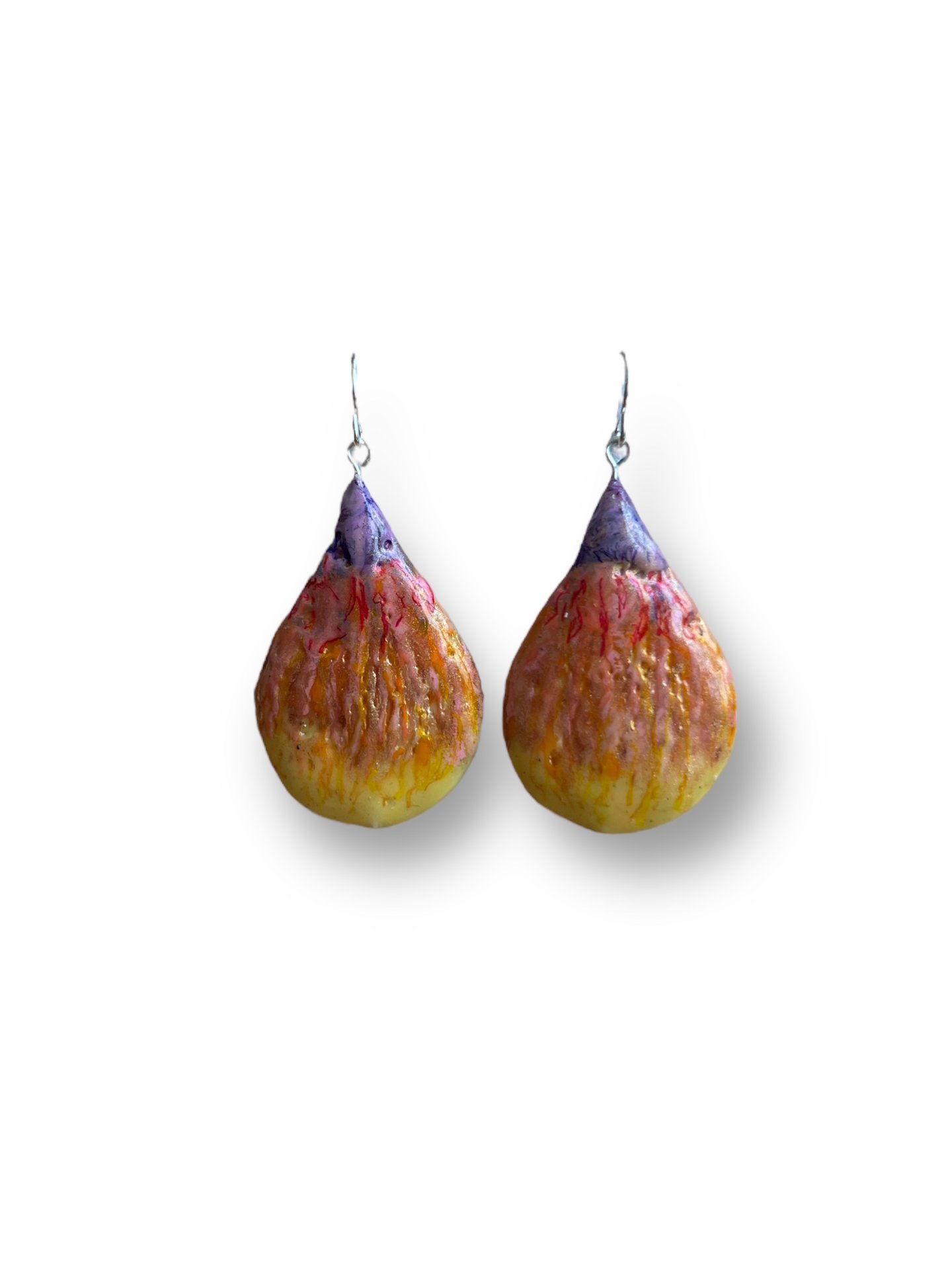 Abstract Teardrop Shaped Encaustic Earrings