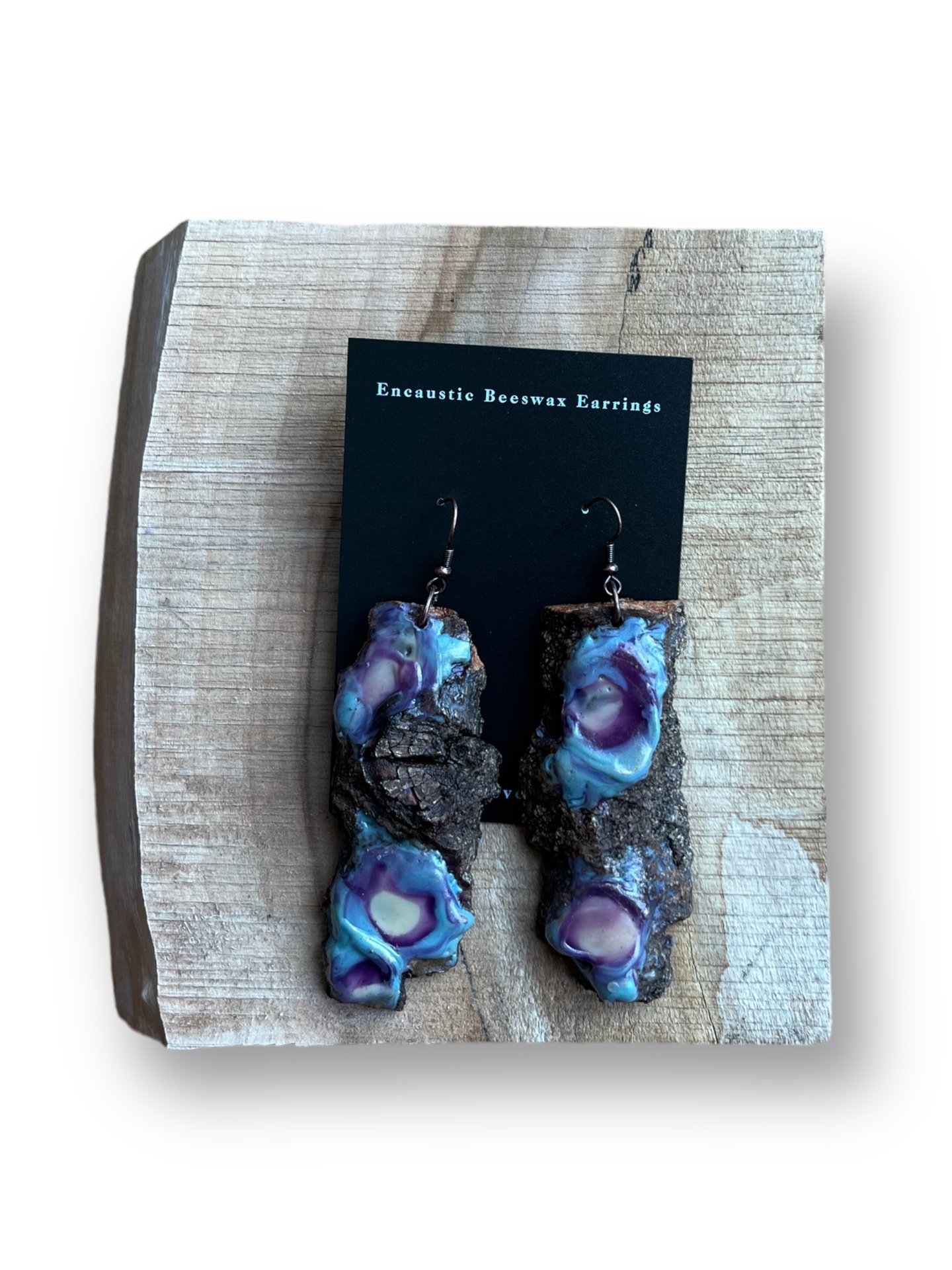 Blue, Purple, Cream Live Edge Encaustic Earrings