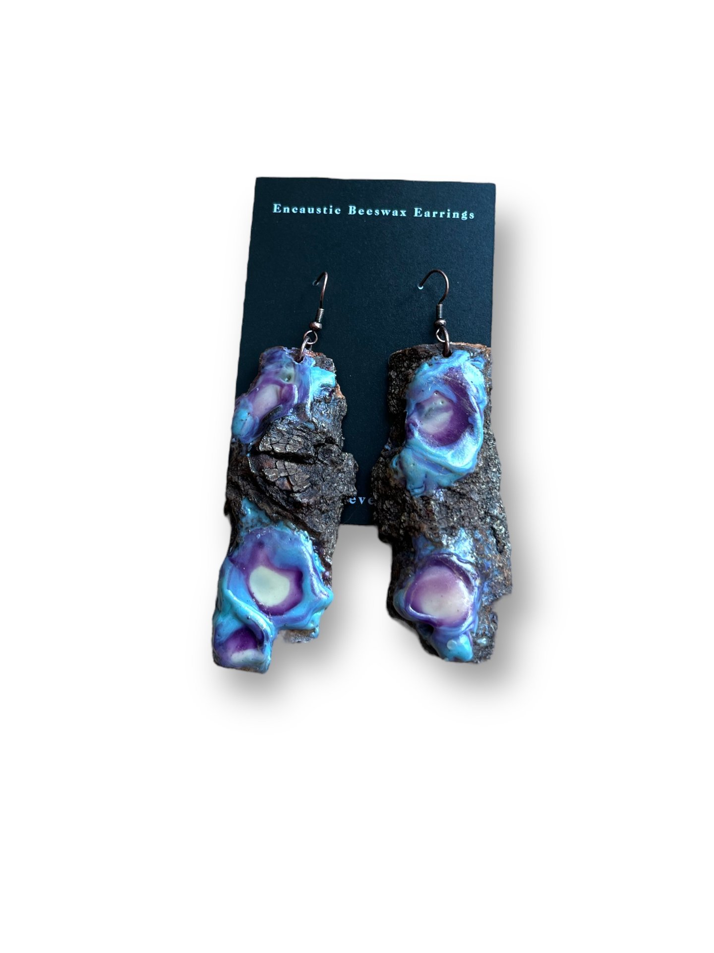 Blue, Purple, Cream Live Edge Encaustic Earrings