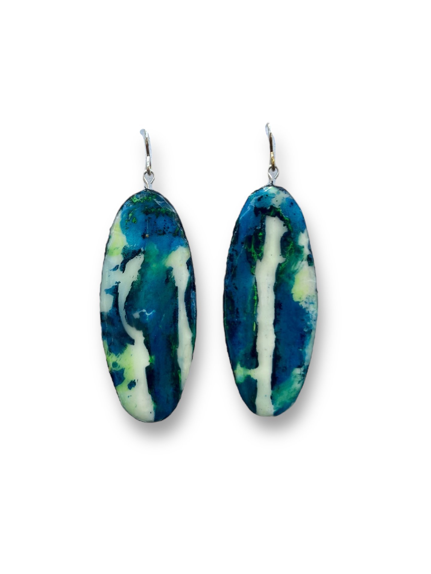 Blue Abstract Encaustic Earrings 