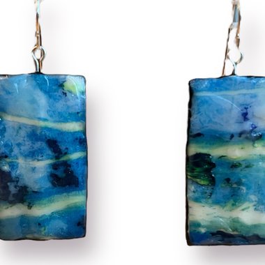 Blue Stripes Encaustic Earrings