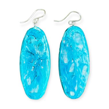 Abstract Aqua Encaustic Earrings 